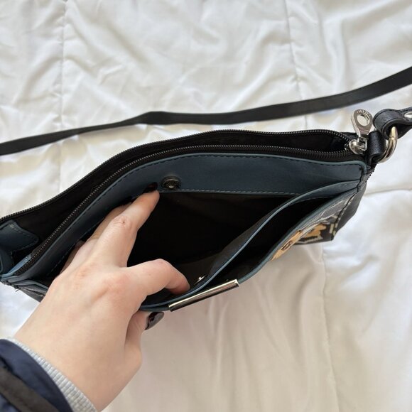 Vintage 90s Y2K Relic Crossbody Faux Leather Handbag Butterfly Black Boho Hippie - Picture 4 of 10